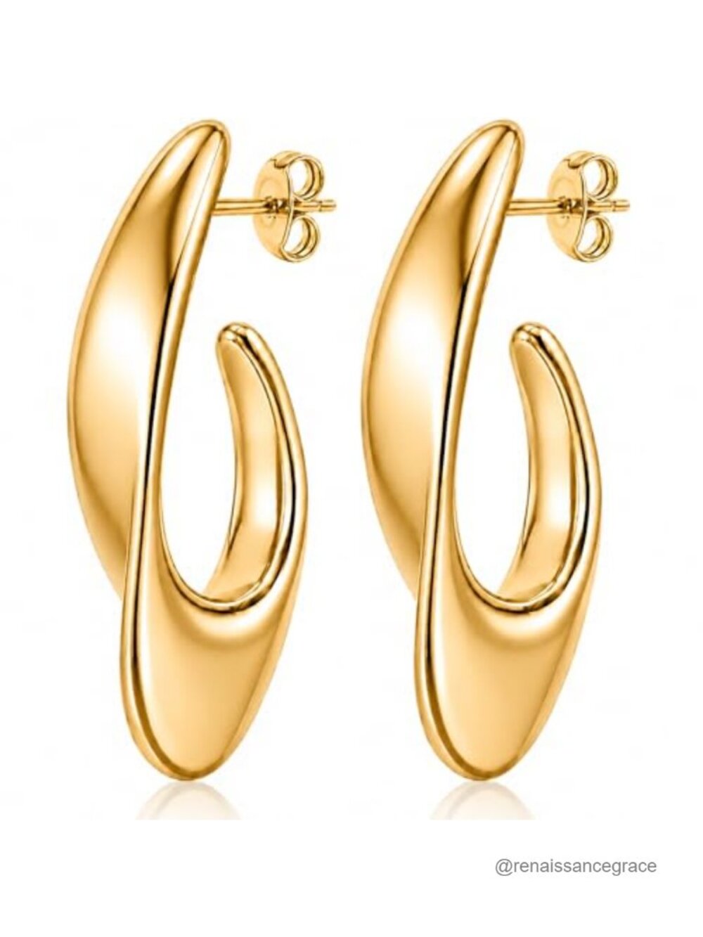 14K Gold Plated Teardrop Hoop Stud Earrings Hypoallergenic Statement